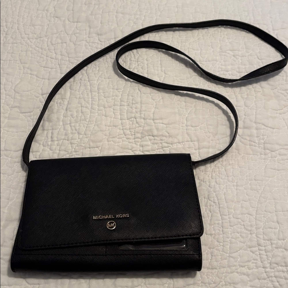 Michael Kors Black Crossbody Purse with Gold Accents